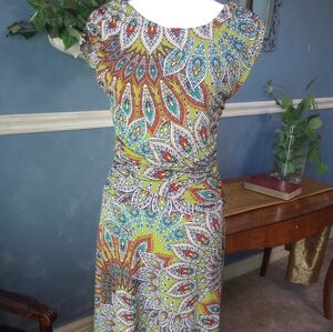 Enfocus Studio Ray of colorful Feather print design Polyester Dress